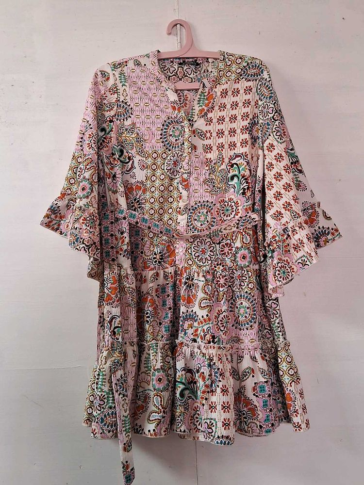 Boho Patchwork Tiered Mini Dress