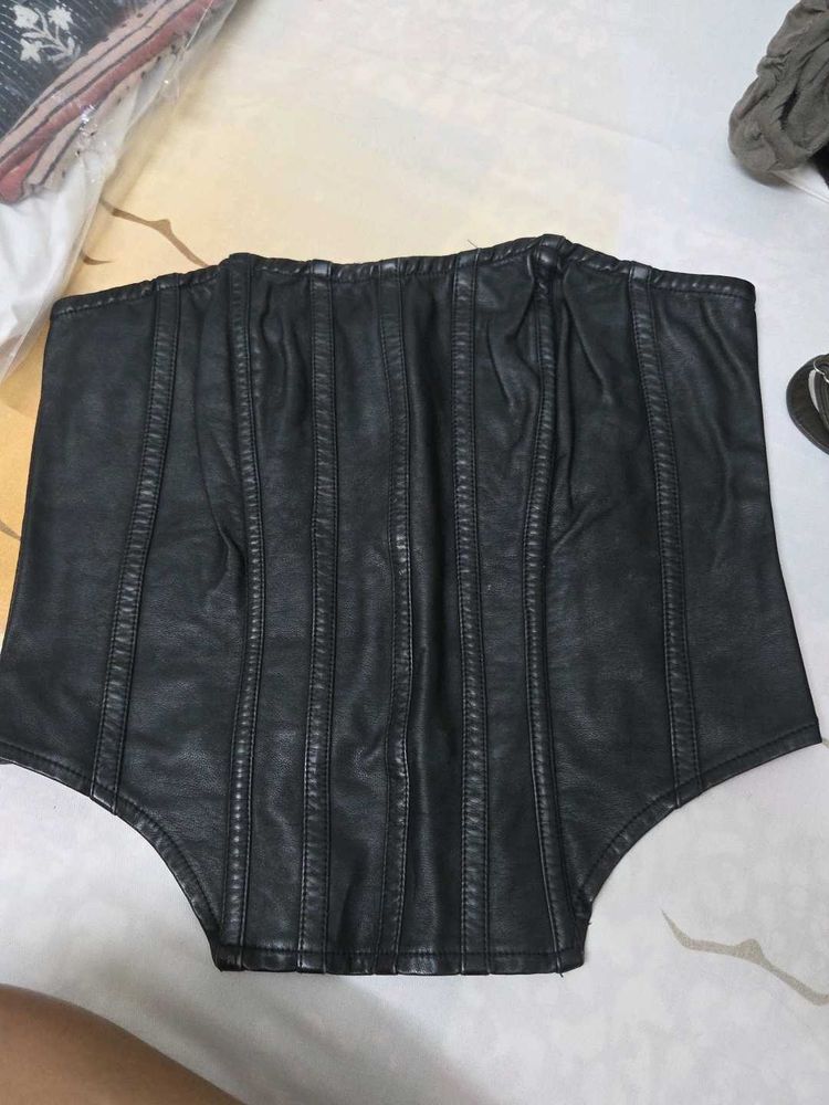 Black Faux Leather Corset Top