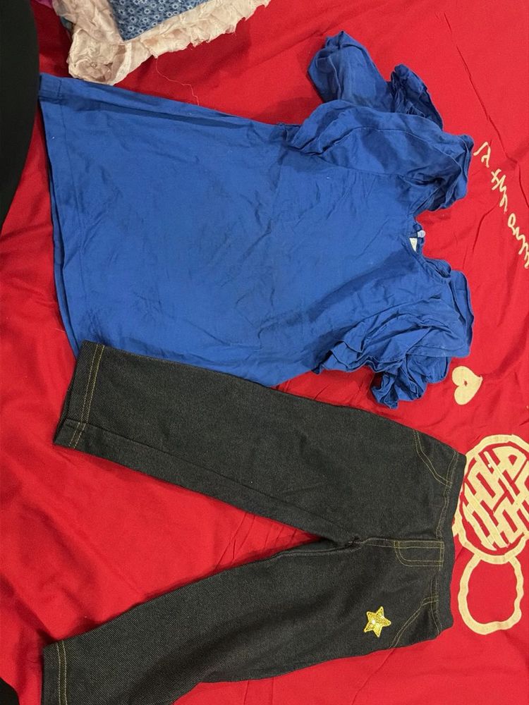 Blue T-Shirt and Denim Pants Set