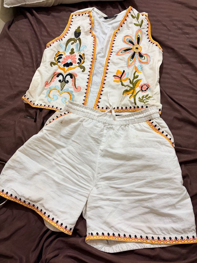Embroidered Vest and Shorts Set