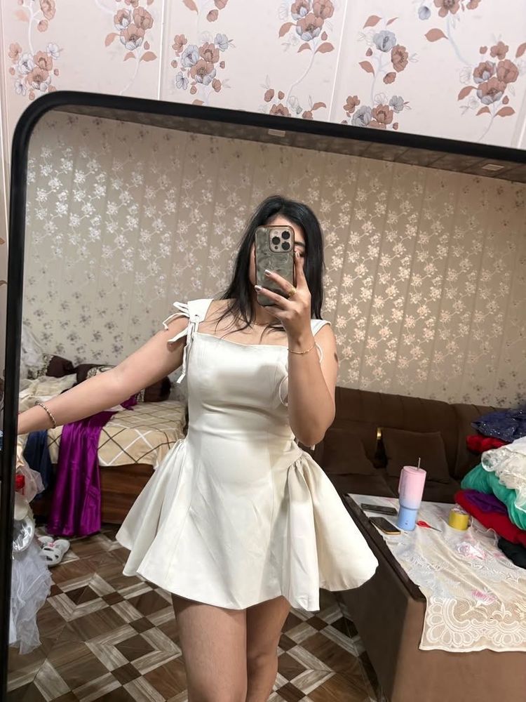 Cream Fit and Flare Mini Dress🦋🌻🎀