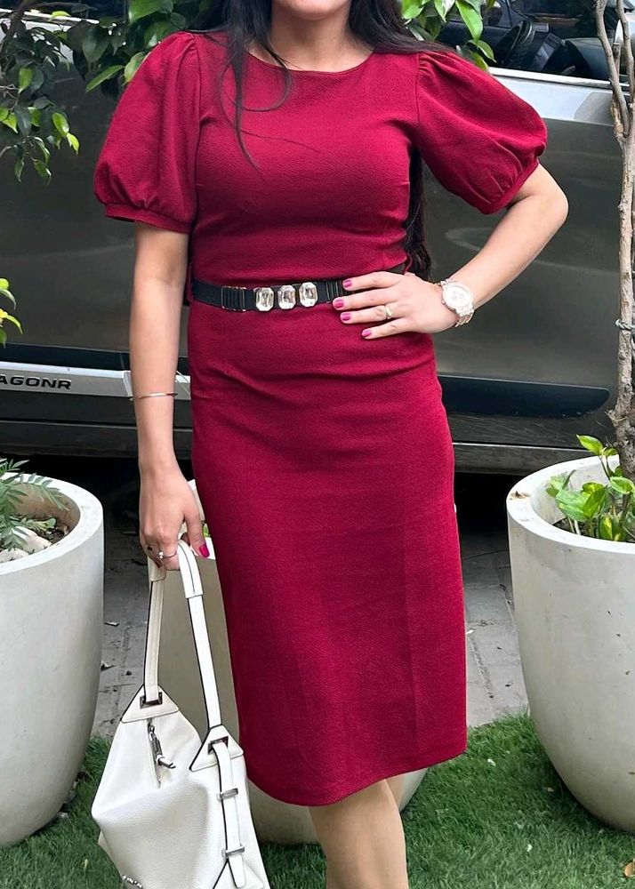 maroon Puff Sleeve Dress