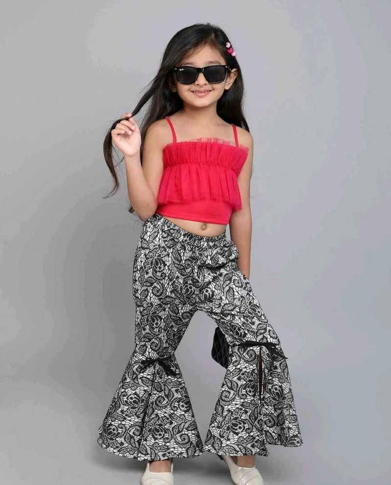 Girls' Stylish Top and Bell Bottom Pants Set