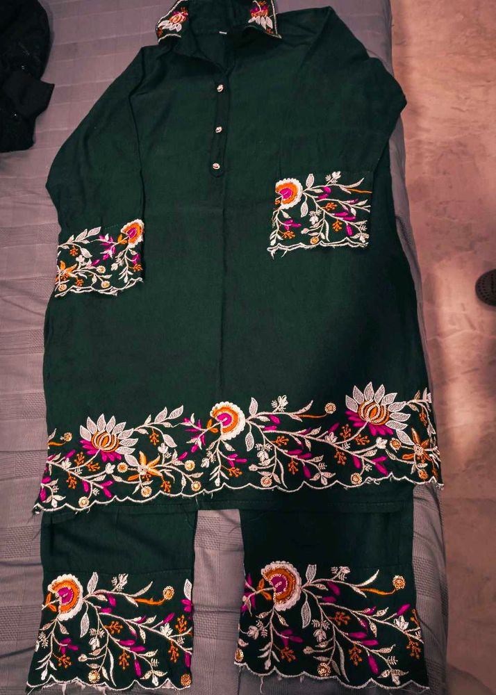 Embroidered Green Co-ord set