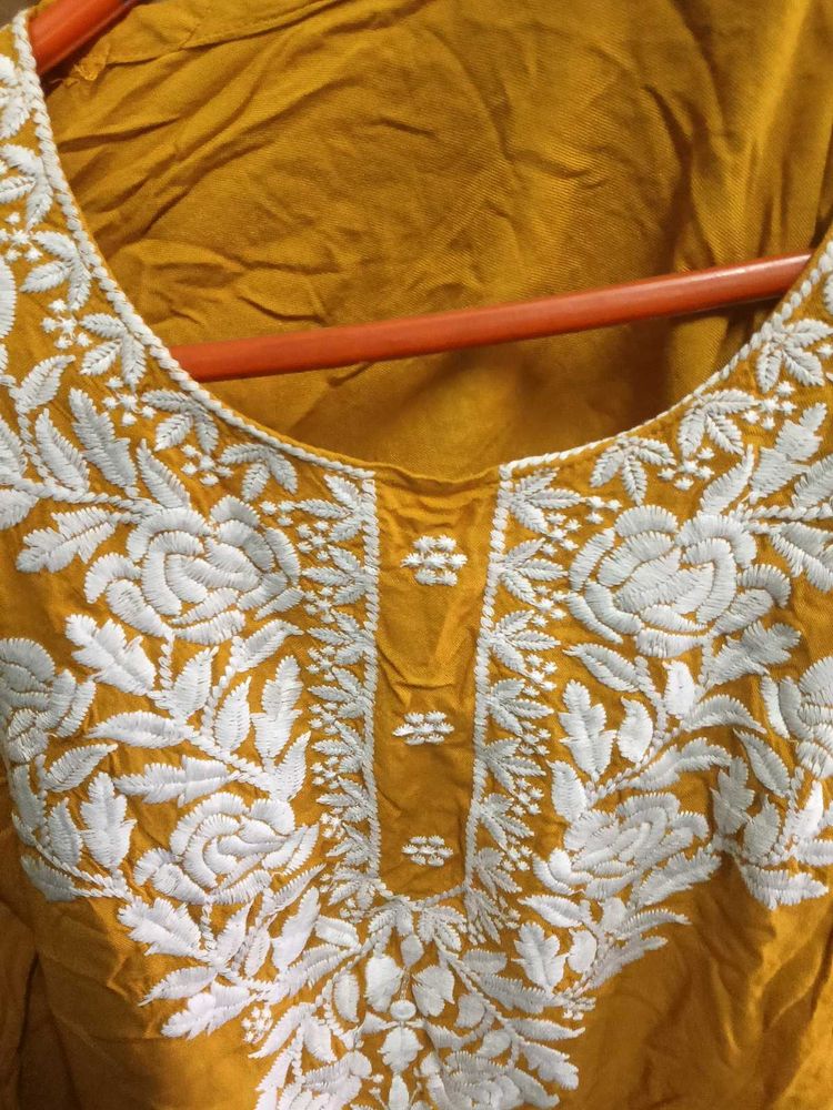 Beautiful Yellow Kurta with White Embroidery