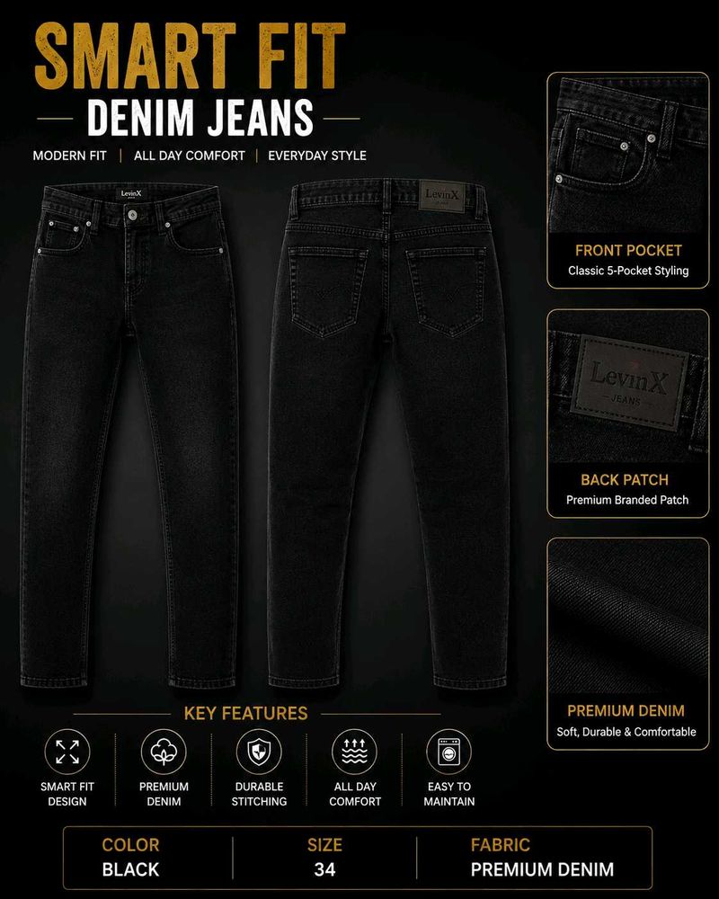 Smart Fit Black Denim Jeans