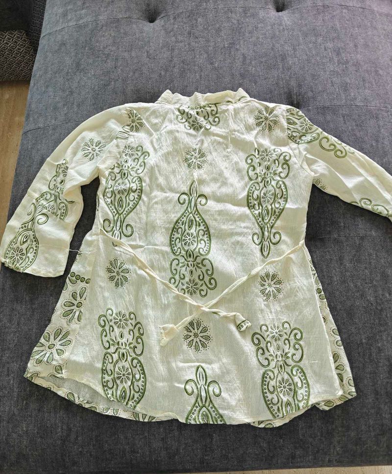 White Kurta with Green Print