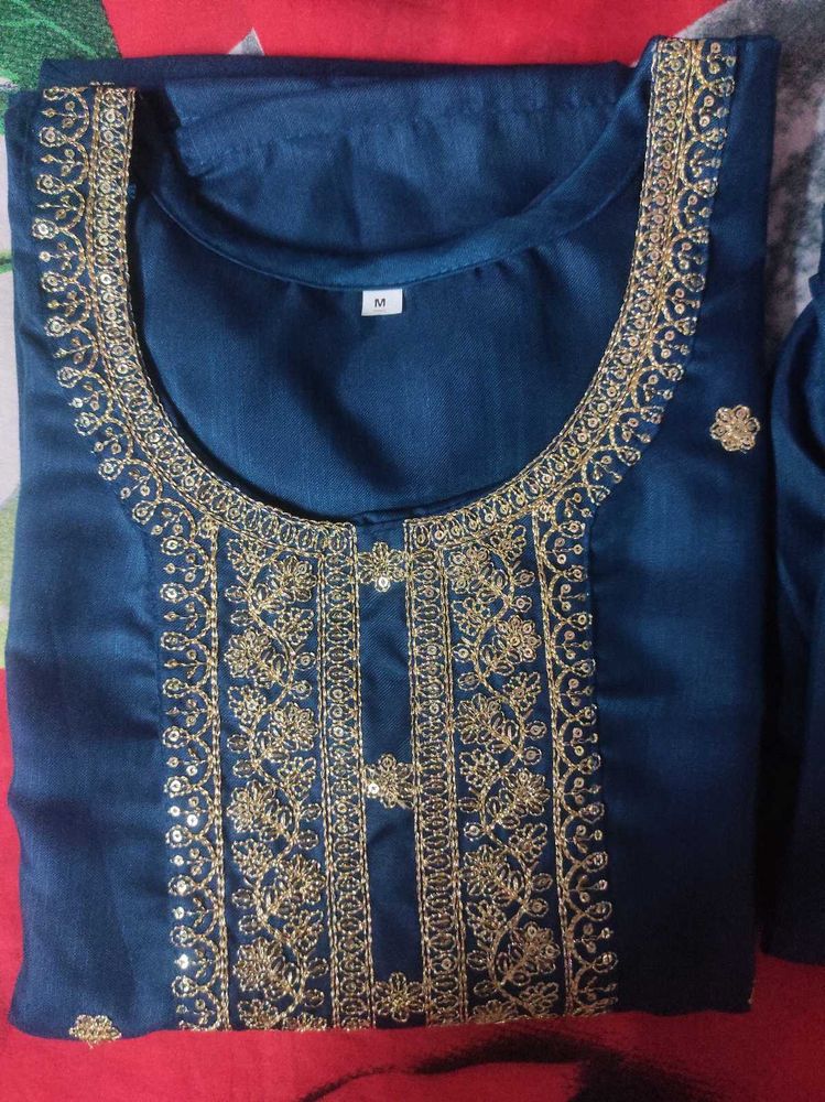 Elegant Teal Kurta with Gold Embroidery