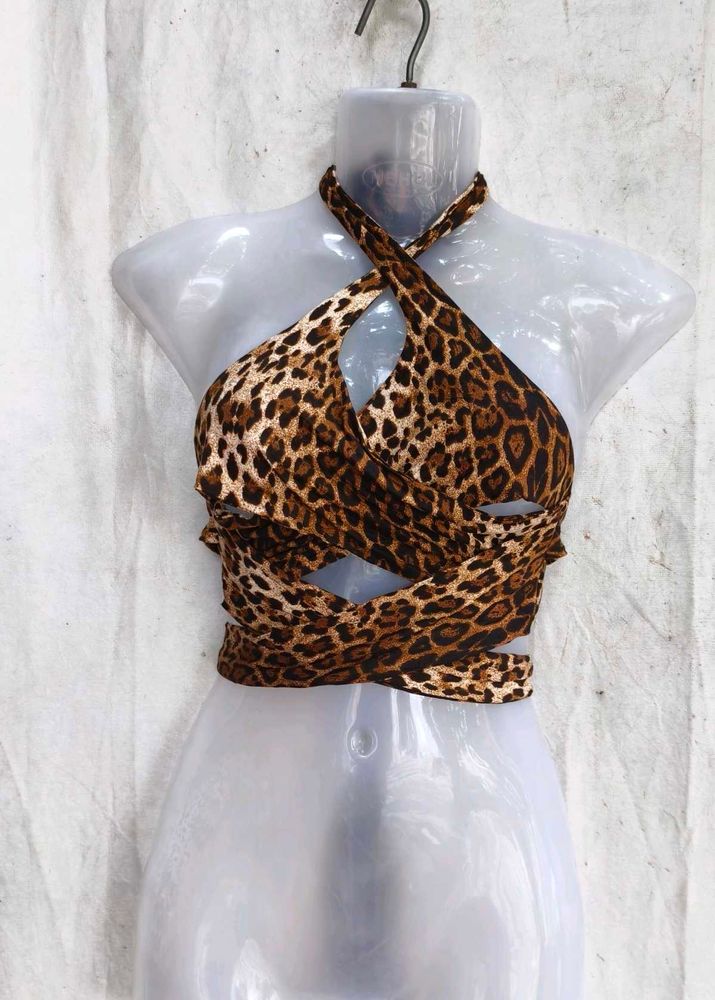 Leopard Print Halter Neck Crop Top