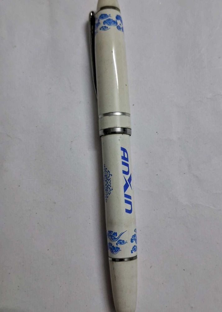 Stylish White Pen with Blue Accents