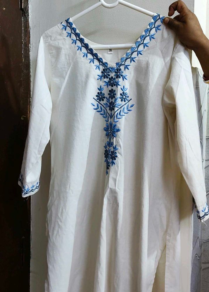 Embroidered White Kurta