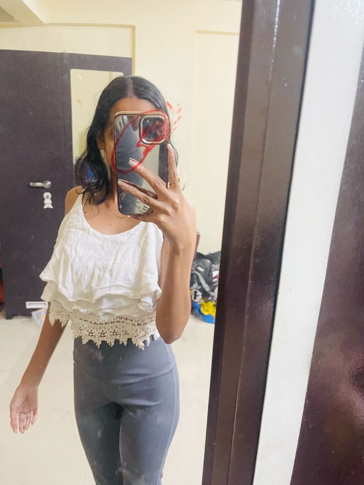 White Lace Trimmed Crop Top