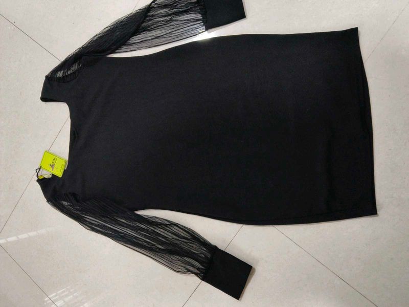 Chic Black Sheer Sleeve Dress