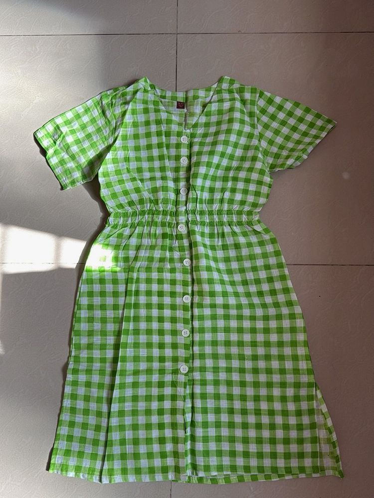 Green Gingham Casual Summer Dress
