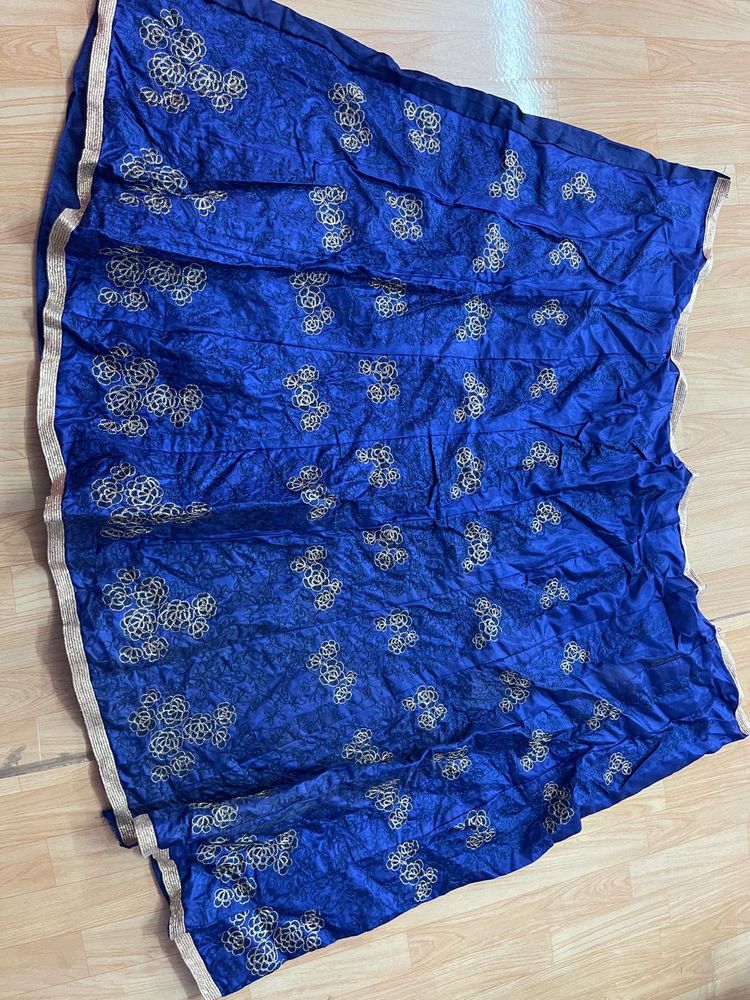 Blue &amp; Gold Patterned Lehenga