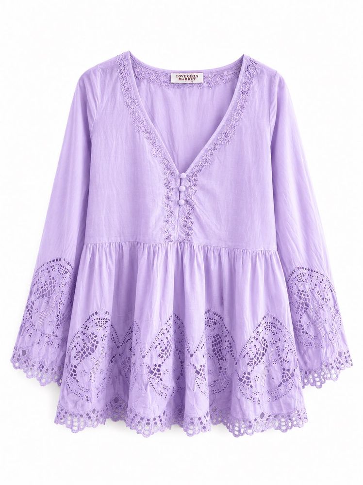 Lavender Embroidered Peasant Tunic Top