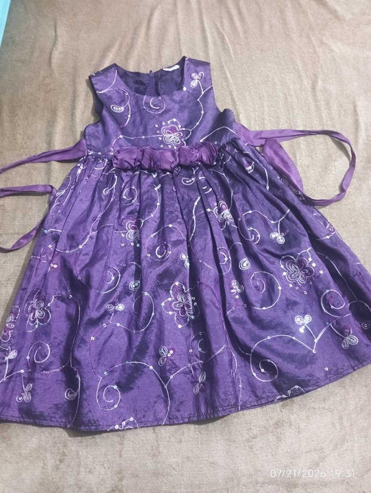Purple Floral Party Dress for Girls