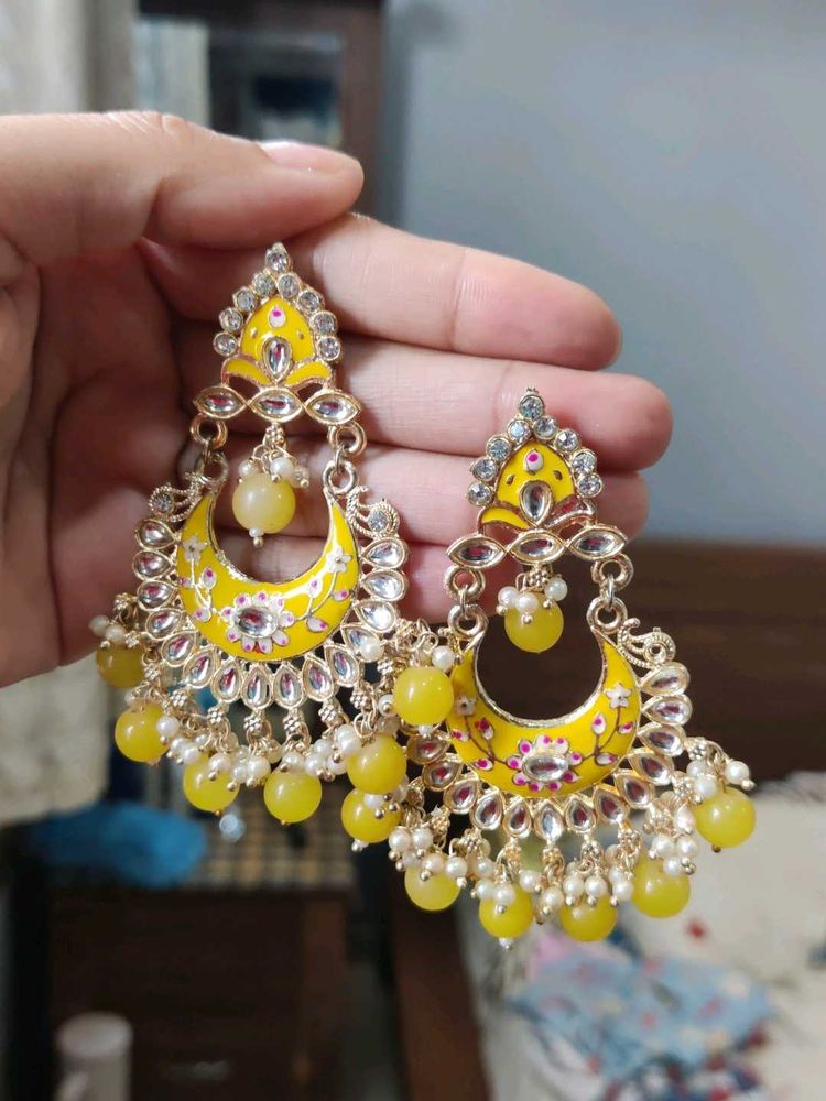 Beautiful Yellow Jhumka Earrings