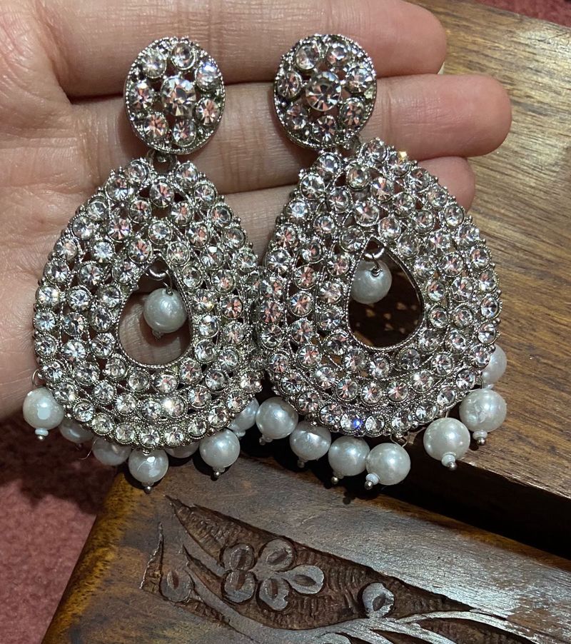 Sparkling Statement Earrings with Pearls