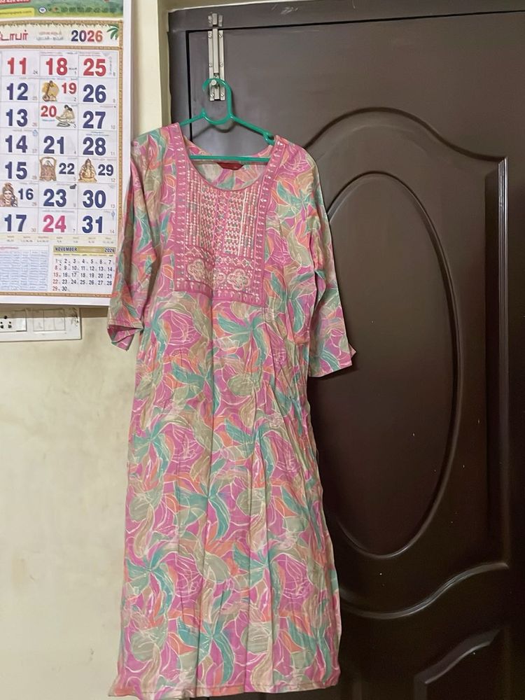 Pink Floral Print Kurta