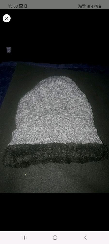 Grey woolen cap with fur inside