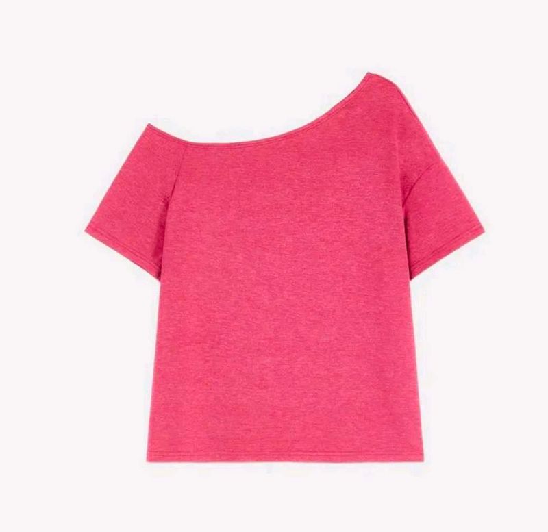 Off-Shoulder Pink T-Shirt