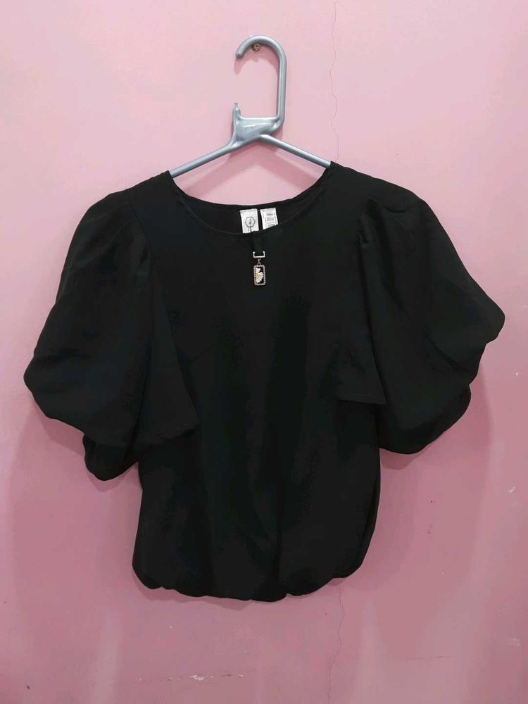 Dark Olive Green Puff Sleeve Top