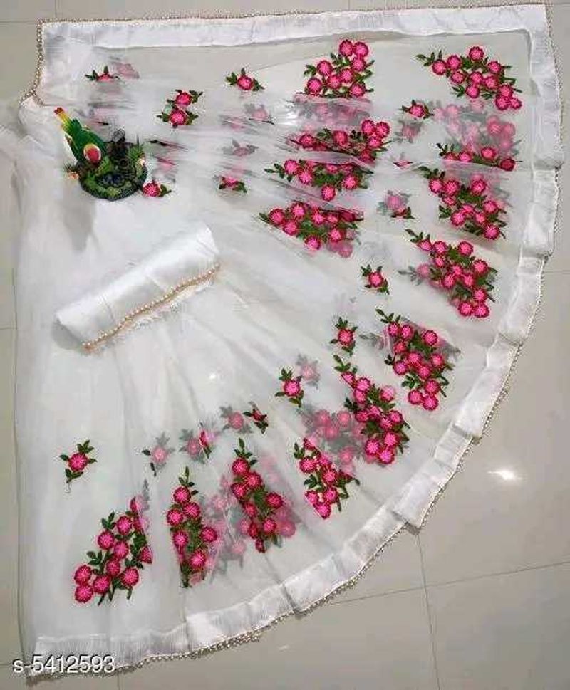 white Net embroidery saree
