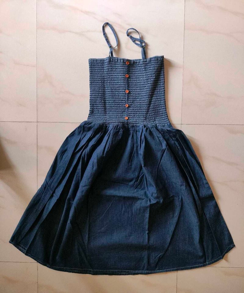 Denim Smocked Midi Dress