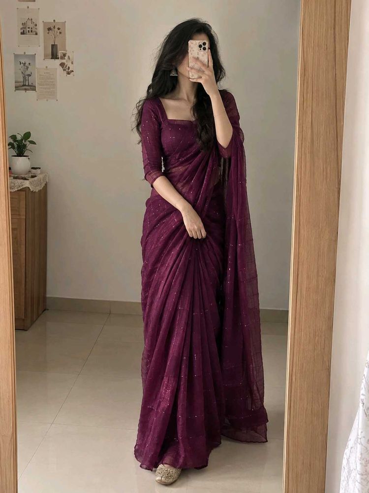 Elegant Purple Sequined Saree