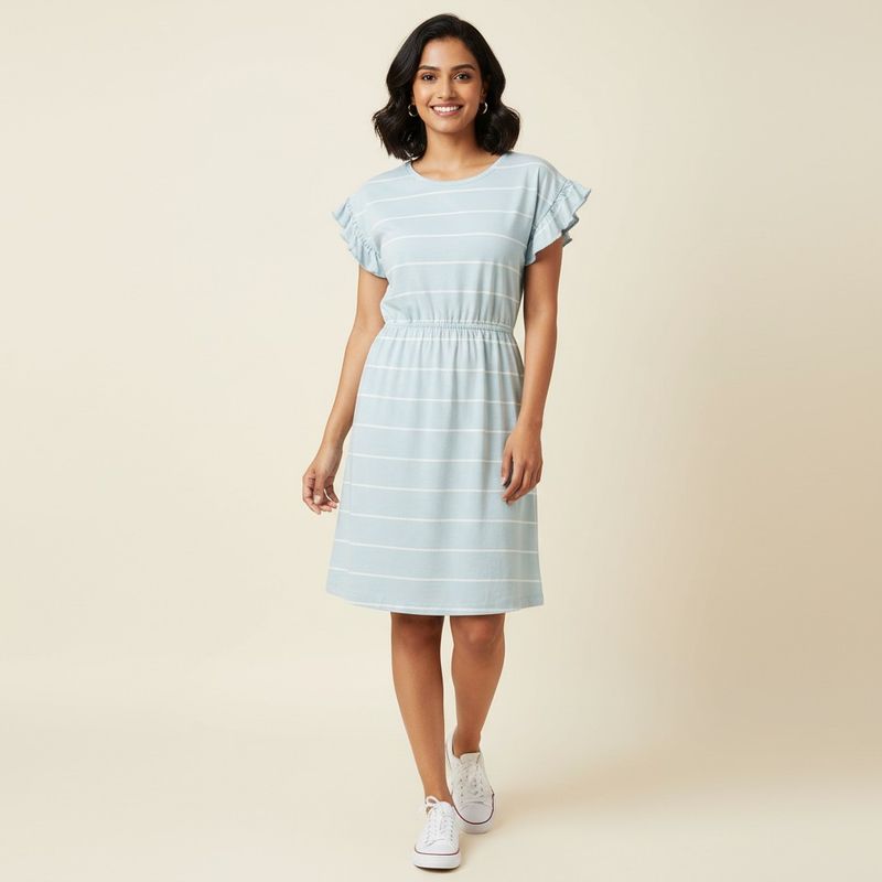 Cute Striped Ruffle Sleeve Dress
