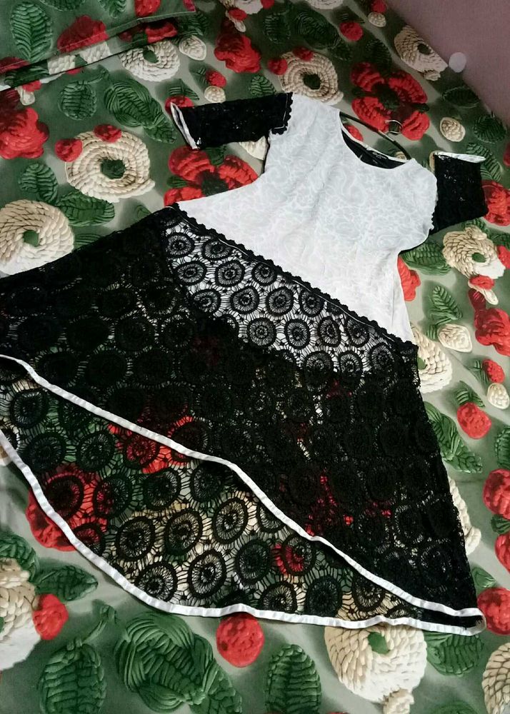 Stylish Black &amp; light cream Lace Kurta