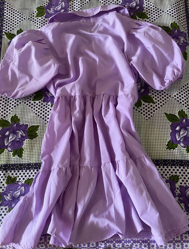 Lilac Puff Sleeve Tiered Midi Dress