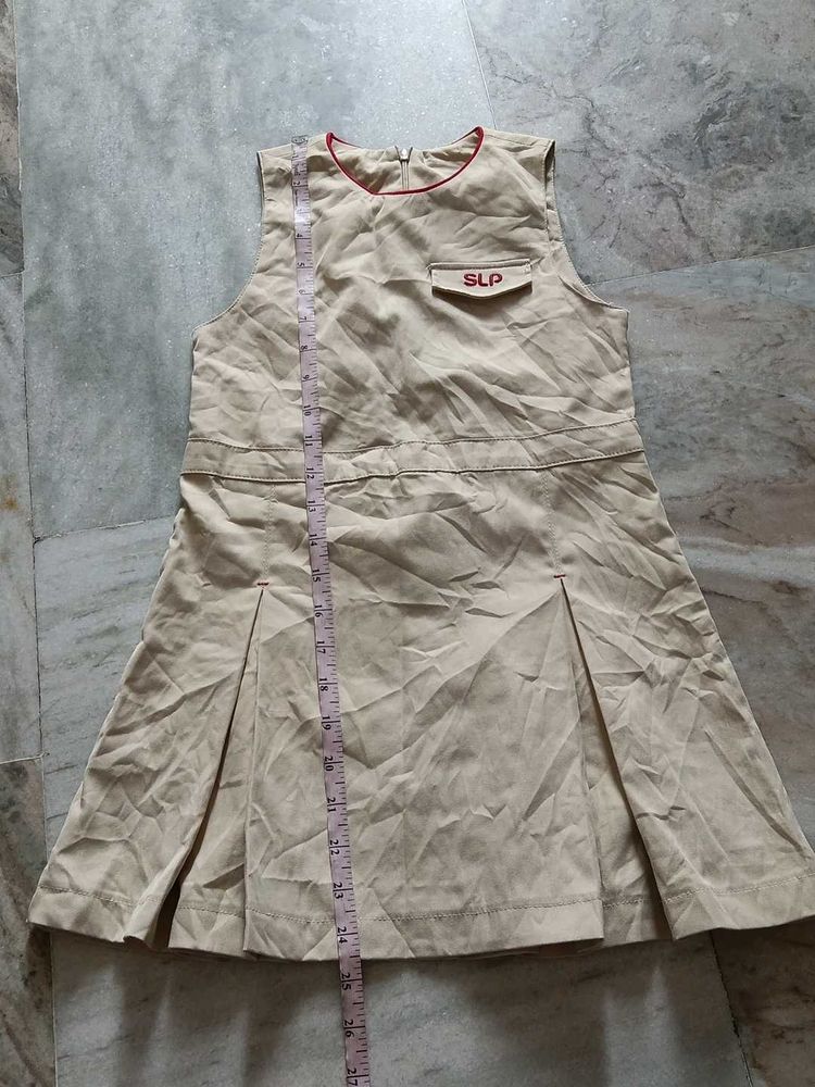 Girls' Beige Pinafore Dress with SLP Logo