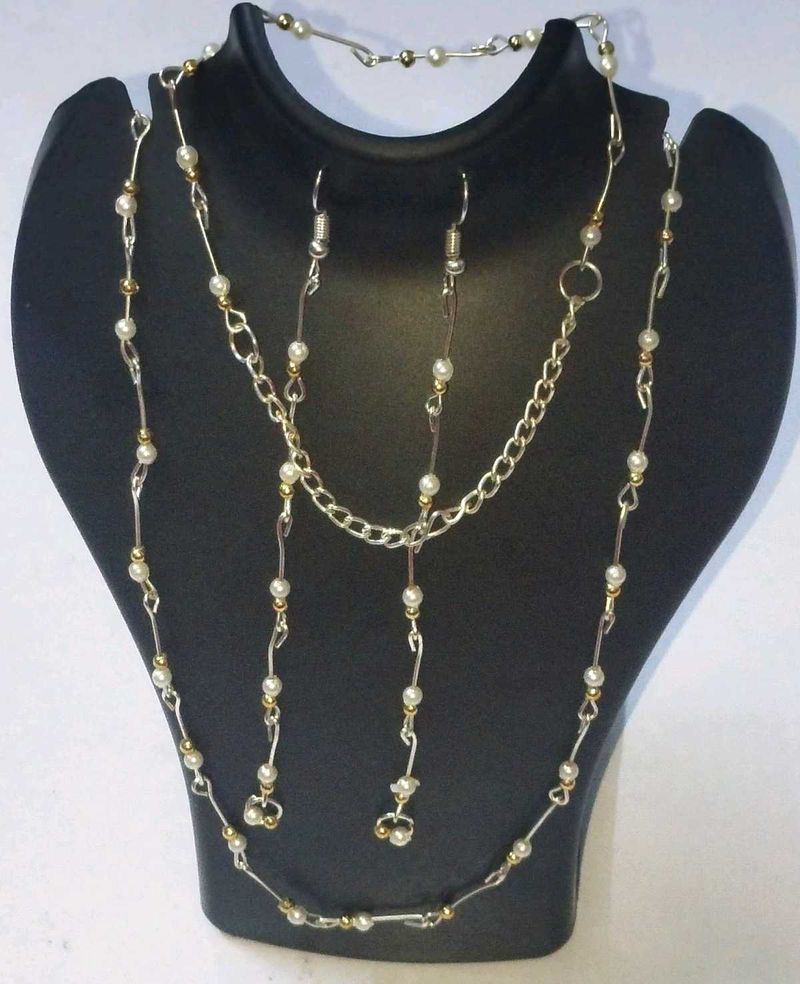 Necklace,Braslate,Eyerring Silver Chain adjustable