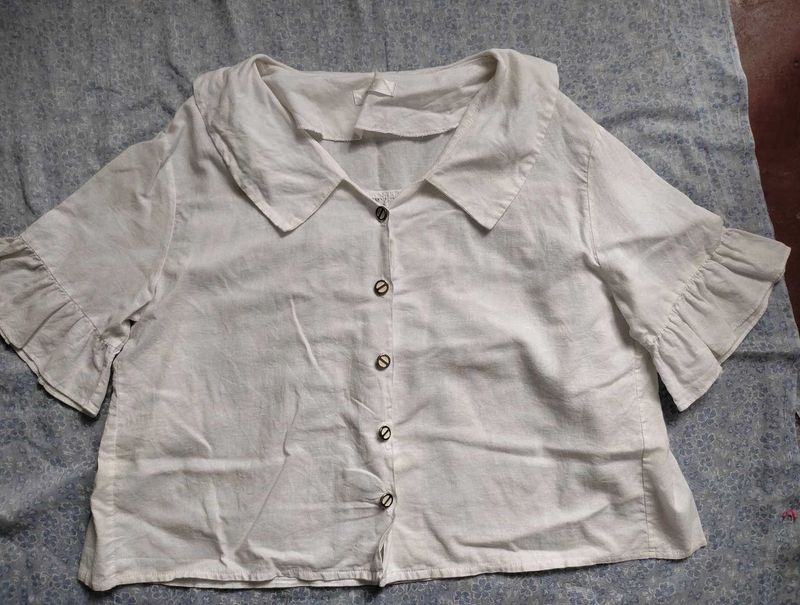 Cute White Ruffle Sleeve Top