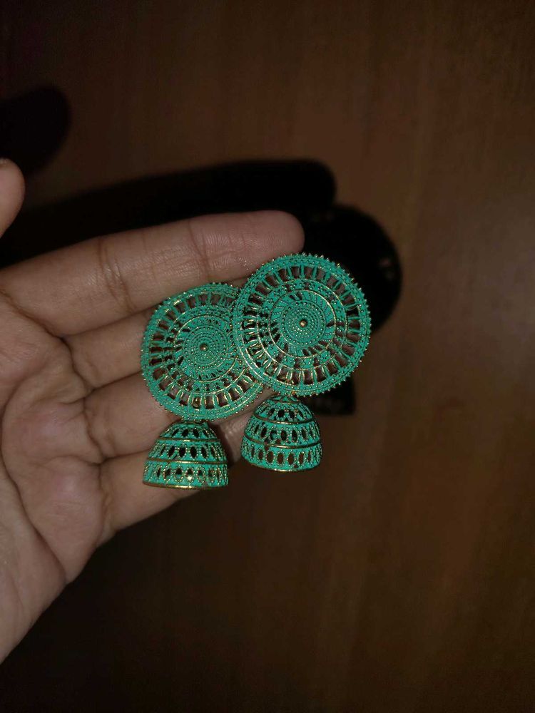 Elegant Teal Jhumka Earrings
