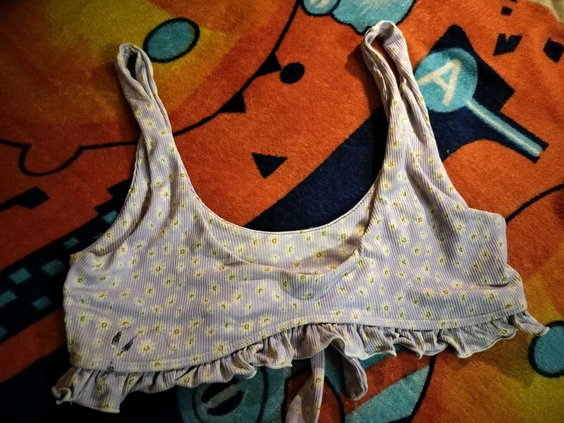 Floral Print Ruffled Bikini Top