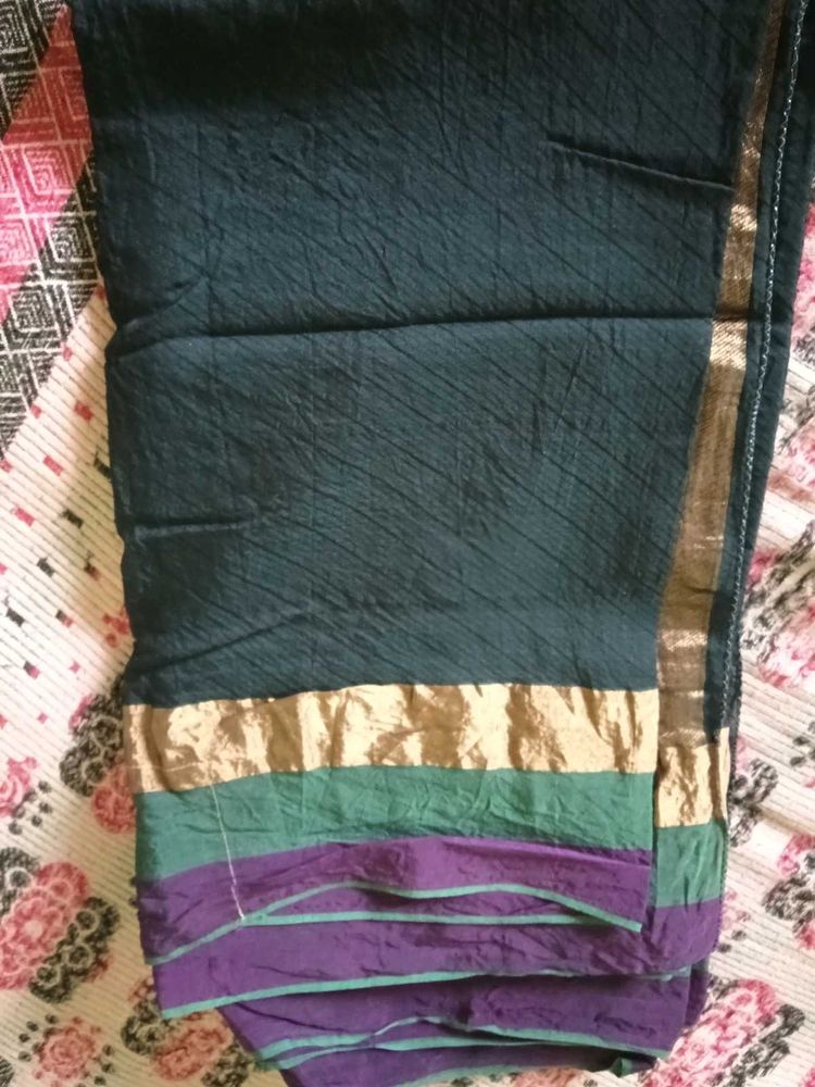 Elegant Dark Green Saree with Gold Border