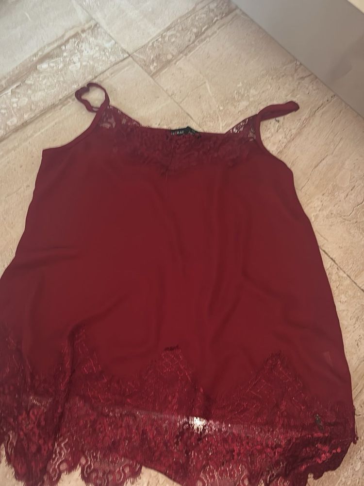 Burgundy Lace Trim Cami Top