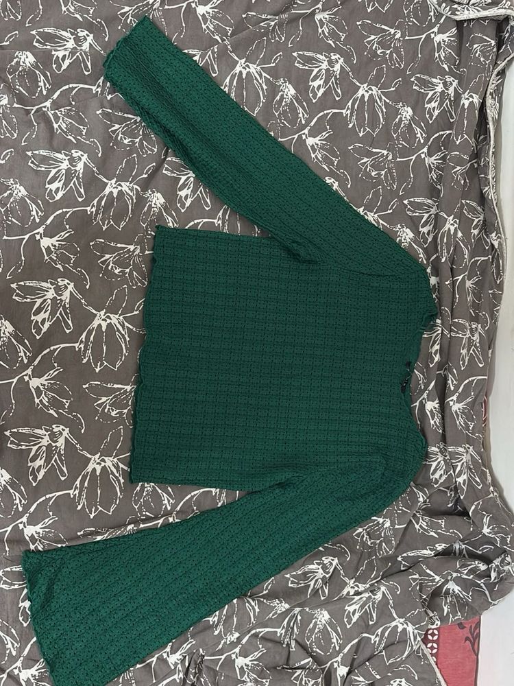 Green Textured mess Long Sleeve Top