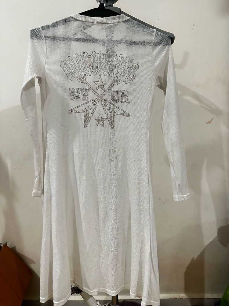 White Sheer Embellished Tunic Top