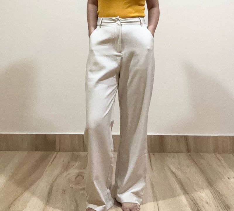 Beige Wide Leg Trousers