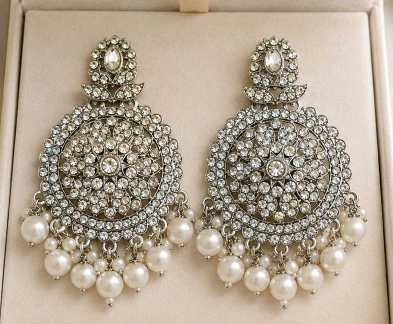 Elegant Silver Pearl Chandelier Earrings