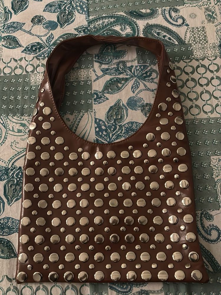 Y2K Brown Studded Shoulder Bag