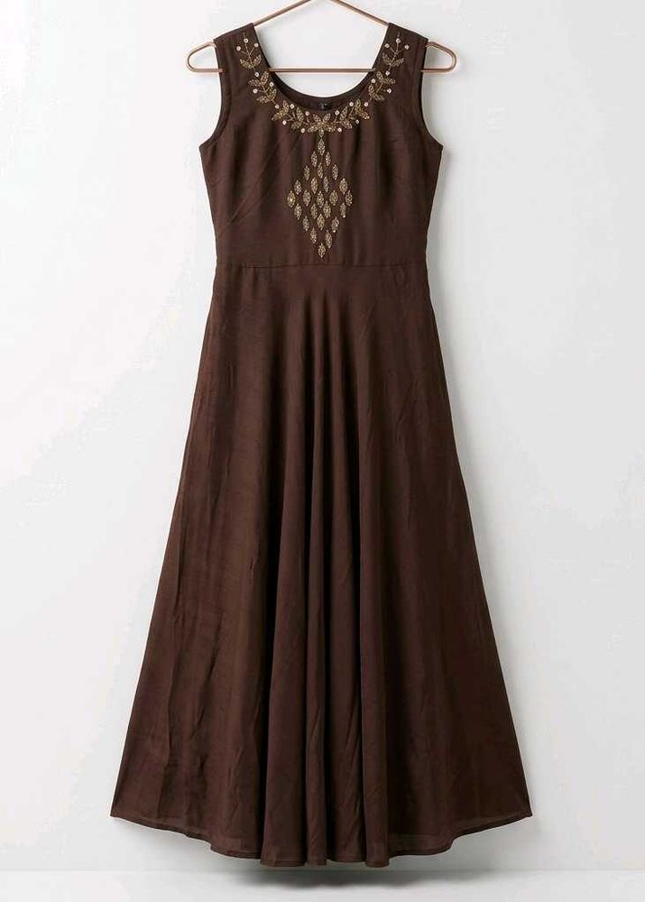 Elegant Brown Embroidered Gown