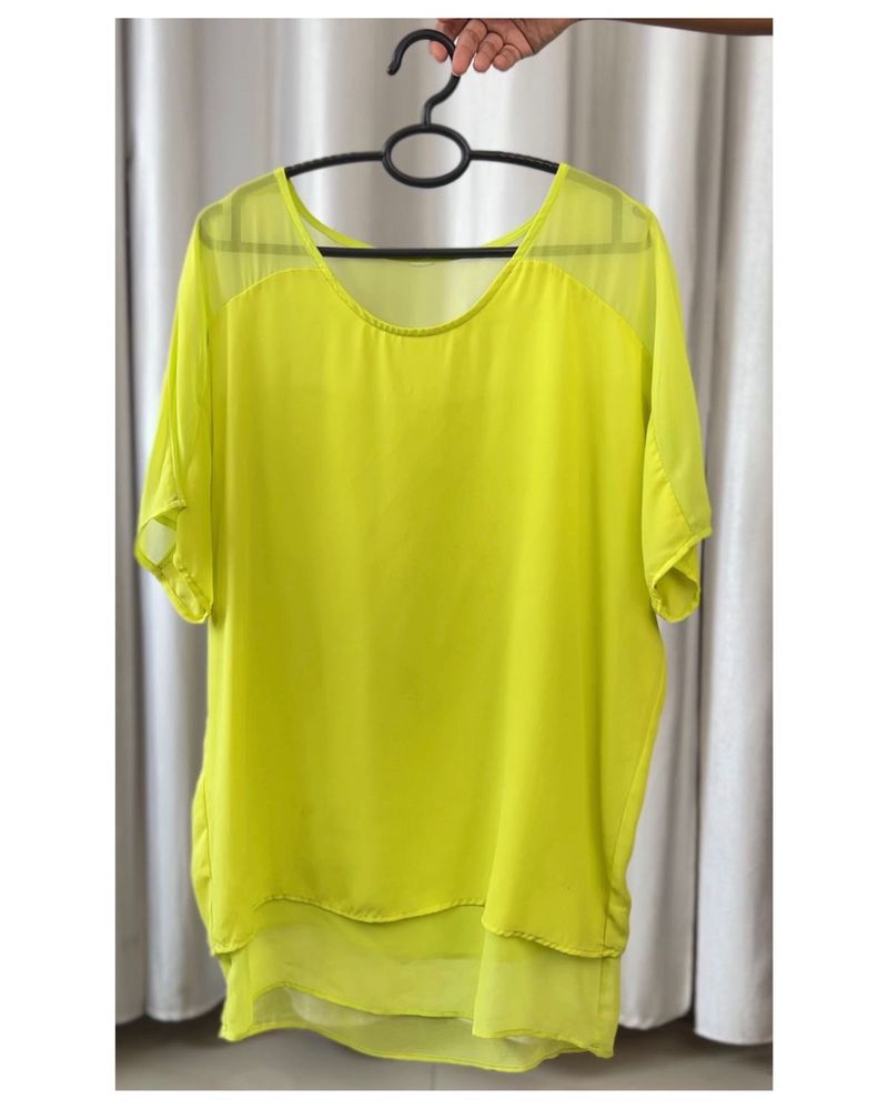 Vibrant Lime Sheer Layered Tunic Top