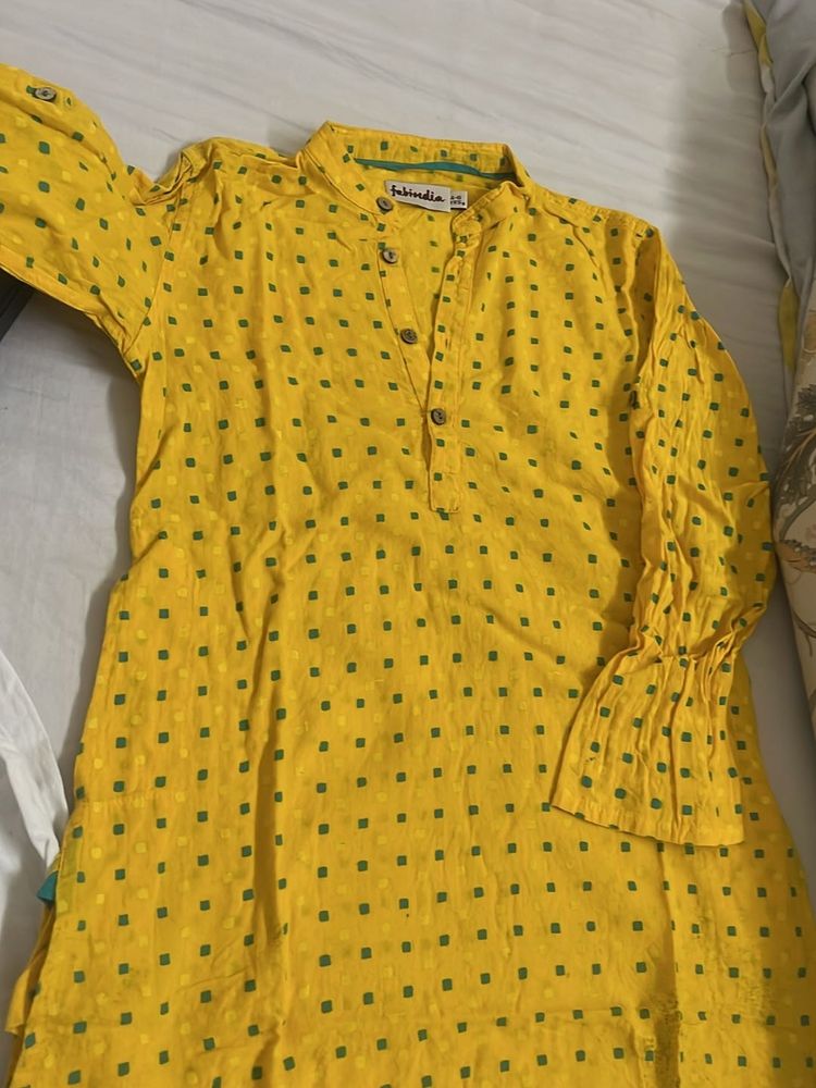 Fabindia Yellow Printed Kurta with pajama set
