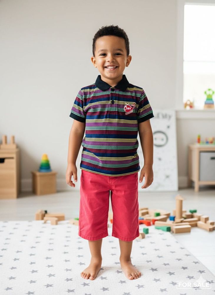 Striped Polo &amp; Red Shorts Set