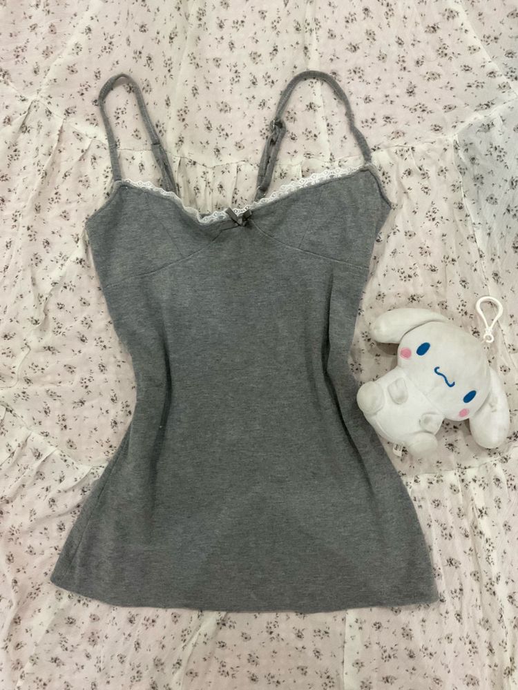 Grey Lace Trim Cami Top